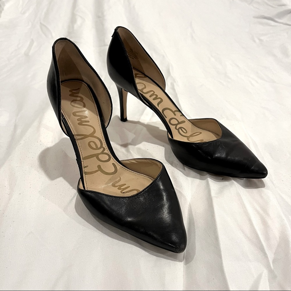 Sam Edelman Black Leather Pumps Telsa D’orsay Pointy Heels Size 7.5